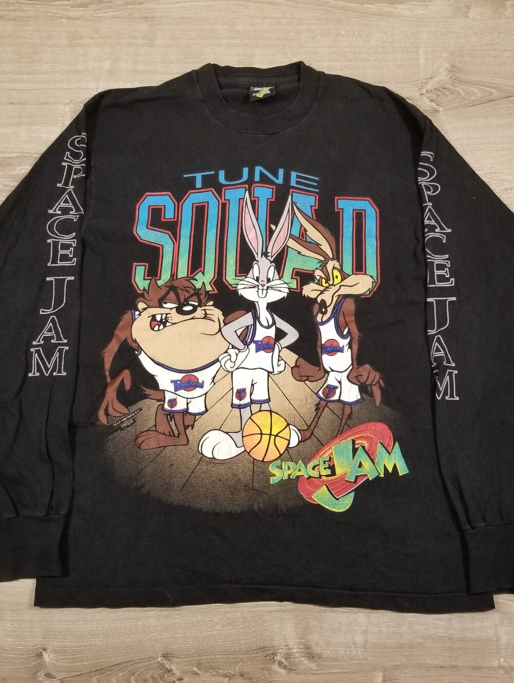 Vintage 1996 Space Jam T-SHIRT Black Large Long Sleeve Looney Tune Squad Freeze